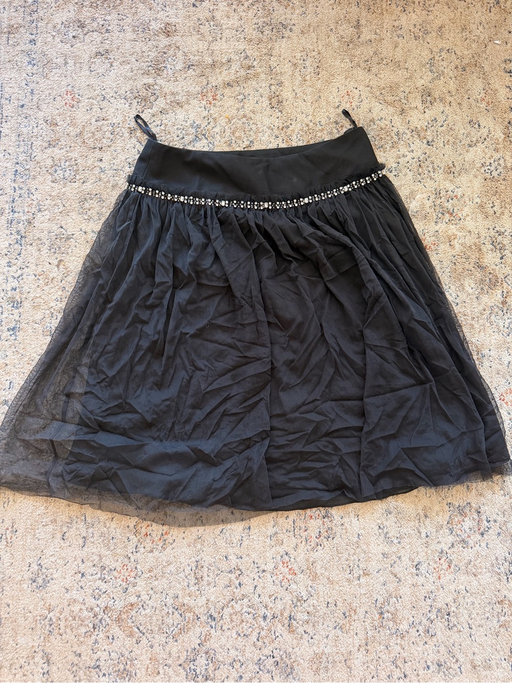 Express Black Tulle A-Line Skirt Beaded Waist Size 6